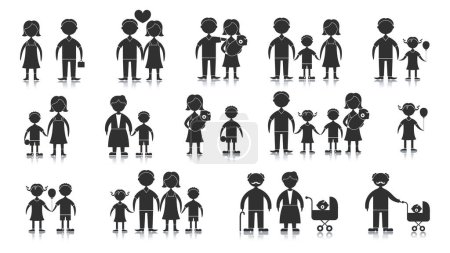 Collect family silhouettes. Set of Family Avatar Icons. Set of silhouettes of people, father, mother, son, child, man, woman, grand father, grand mother.
