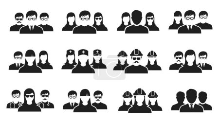 Illustration for Human Avatar Worker Icons. User Group Avatar Icons. Set of Different Teamwork Icons. Corporate Man, Woman, Businessman, Nurse and more Vector Illustration - Royalty Free Image