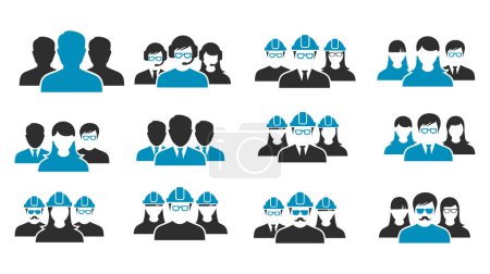 Illustration for Set of Different Teamwork Icons. Doctor, Engineer, Nurse, Corporate Man etc stock illustration. Human Avatar Worker Icons - Royalty Free Image