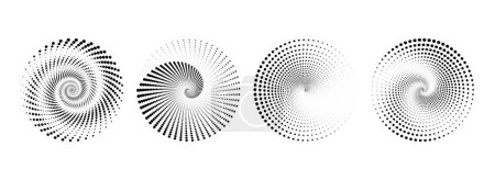 Illustration for 4 Set of Spiral Design Element Shapes Vector Illustration. Memphis design retro elements. Collection trendy halftone geometric shapes. - Royalty Free Image