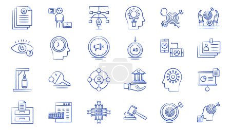 Handgezeichnete Betriebswirtschaftssymbole mit Linienvektor. Web-Icon für Unternehmen und Finanzen