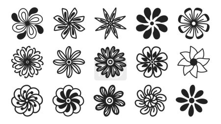 Illustration for Collection of flowers icons black and white color - Royalty Free Image