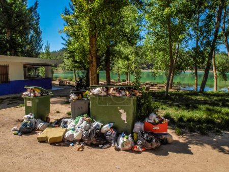 Photo for Rubbish containers in the Ruidera Lagoons in the province of Ciudad Real, Spain. - Royalty Free Image