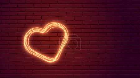 Glowing neon hearts on brick wall