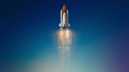 Photo for Commercial space rocket launch into space with exhaust flames - Royalty Free Image