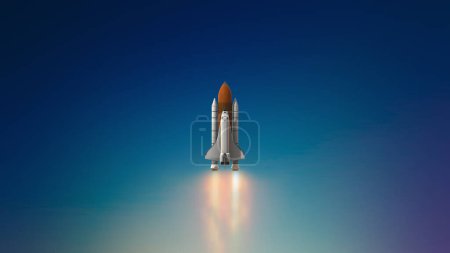 Téléchargez les photos : Lancement de fusée spatiale commerciale dans l'espace avec des flammes d'échappement - en image libre de droit