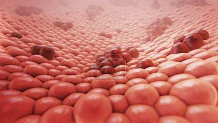 Foto de 3d cancer cells on tissue. 3d illustration. - Imagen libre de derechos