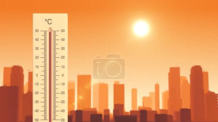 Photo for Global warming background with thermometer - Royalty Free Image