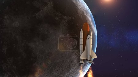 Téléchargez les photos : La navette spatiale et la lune - en image libre de droit