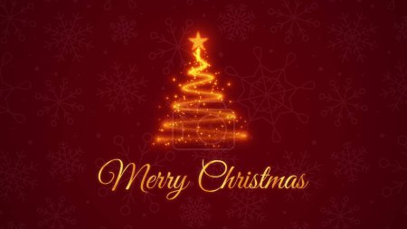 Photo for Abstract Christmas Tree and Merry Christmas text Animation on snowflakes background - Royalty Free Image