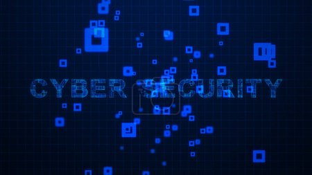 Téléchargez les photos : Textes de cybersécurité Lignes de circuits Animation sur fond de grille - en image libre de droit