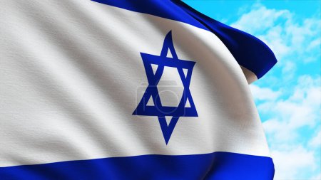 Close up of the national flag of Israel waving in the wind