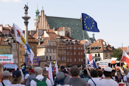Photo for Warsaw, Mazovia/Poland - June 4th 2023: Freedom demonstration "March on June 4th" of oposition leading by Donald Tusk against existing ruling political party Law and Justice (PIS) - Editorial Use Only - Royalty Free Image