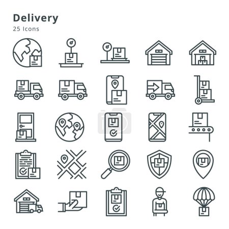 Ilustración de 25 icons on delivery and related topic - Imagen libre de derechos