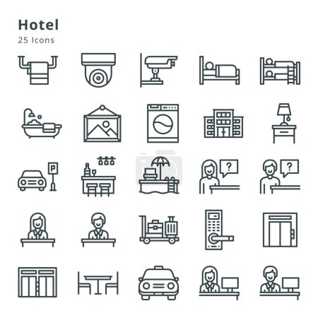 Illustration for 25 icons on hotel and related topic - Royalty Free Image