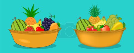Illustration for Basket with fruits isolated on blue background Vector illustration. - Royalty Free Image
