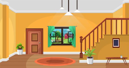 Téléchargez les illustrations : Living Room inside interior vector illustration cartoon background. - en licence libre de droit