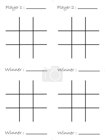 Tic Tac Toe table, kids activity page with player name and winner name