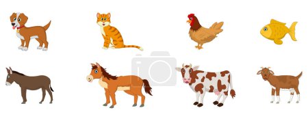 Téléchargez les illustrations : Ensemble de ferme avec animaux, animaux isolés sur un fond blanc illustration vectorielle. - en licence libre de droit
