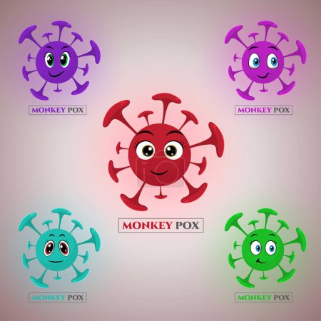 Téléchargez les illustrations : Virus de la variole du singe dans le style de dessin animé, illustration vectorielle de style plat virus épidémie pandémie logo design - en licence libre de droit