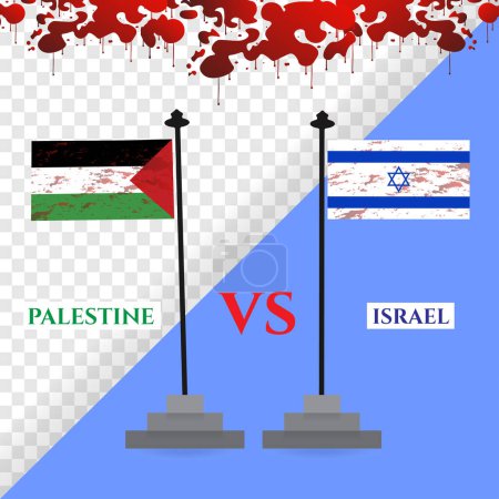 Ilustración de Palestina vs Israel banderas guerra con sangre gradiente, aislado sobre un fondo, ilustración vectorial - Imagen libre de derechos