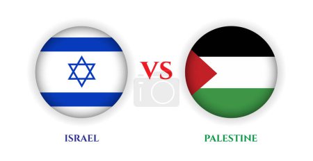 Ilustración de Palestina vs Israel banderas insignias, aislado sobre un fondo blanco, ilustración vectorial. - Imagen libre de derechos