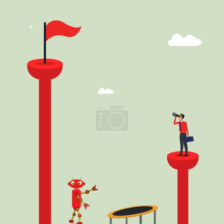 Illustration for Man want to achieve target with the help of ai concept, artificial intelligence help business man to get success - Royalty Free Image