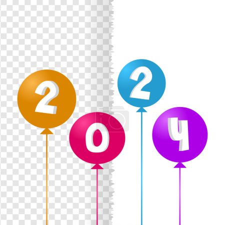 Ilustración de 2024 texto colorido feliz año nuevo diseño de texto, 3d, globos, ilustración vectorial número de color, conceptos para tarjeta de felicitación, poste web y bandera - Imagen libre de derechos