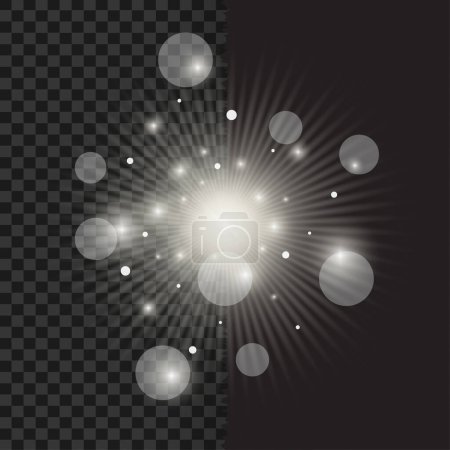 Téléchargez les illustrations : Explosion éclatante de lumière blanche, éclair de lumière, une lueur magique, image vectorielle de rayons stellaires - en licence libre de droit