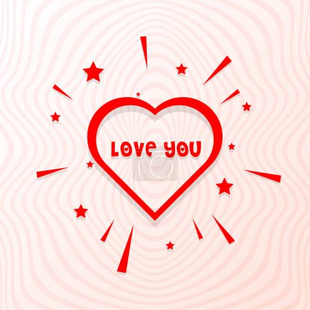 Illustration for Love you text in heart on pink modern liquify lines background - Royalty Free Image