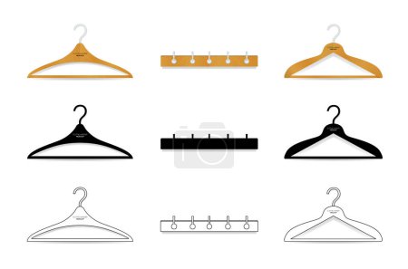 Illustration for Realistic clothes wooden hanger or hook wall vector design template, clipart or mock up for advertising - Royalty Free Image