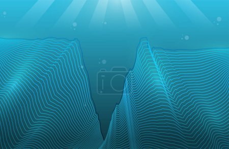 Vecteur bleu mariana tranchée sous-marine technologie ligne art illustration