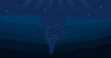 Silhouette d'eau bleu foncé Mariana trench illustration vectorielle sous-marine