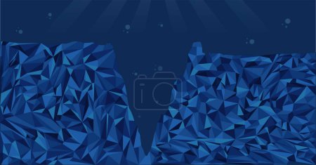 Illustration for Abstract geometric triangle shapes mariana trench, dark blue water silhouette mariana trench, underwater sea vector illustration - Royalty Free Image