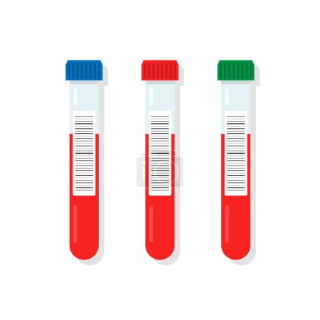 Tubo de ensayo médico con sangre, conjunto de ilustración vectorial de componentes sanguíneos