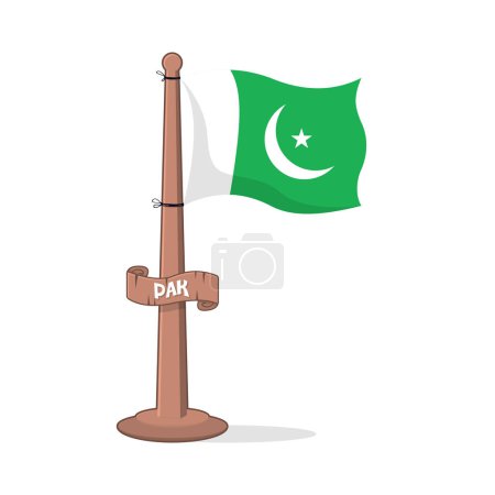 Pakistan national flag on wood stand vector illustration in cartoon style