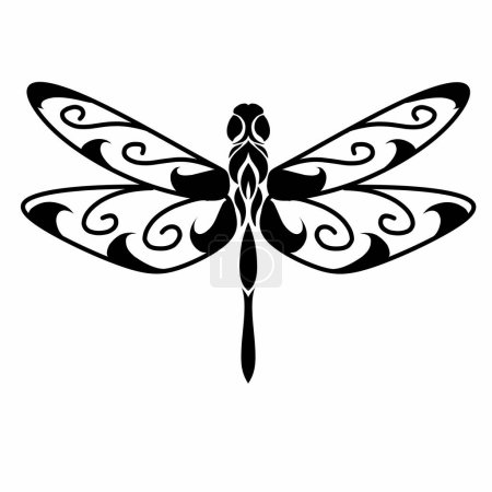 vector graphic illustration of tribal art design of black dragonfly suitable for ornamentation
