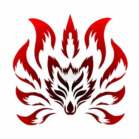 illustration vector graphics of tribal art design nine tailed fox tattoo for symbol