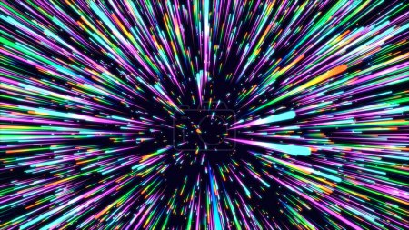 Future hyperspace star travel. Abstract colors light ray on the speed. Explosion in universe. Movements galaxy in infiniti. Warp jump background. Hyperspeed firework. Perspective lines. 3D rendering.