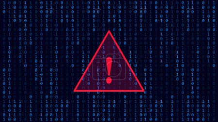 Illustration for Technology matrix background with danger symbol. Cyber security with system hack warning. Vector blue binary code with attack virus digital system. Decoding data. Hacked concept. - Royalty Free Image