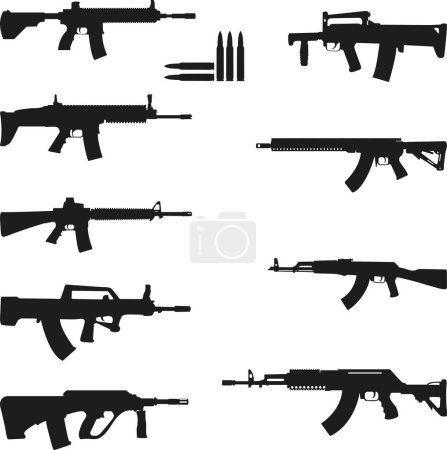Illustration for Assault rifle AR gun vector set - Royalty Free Image