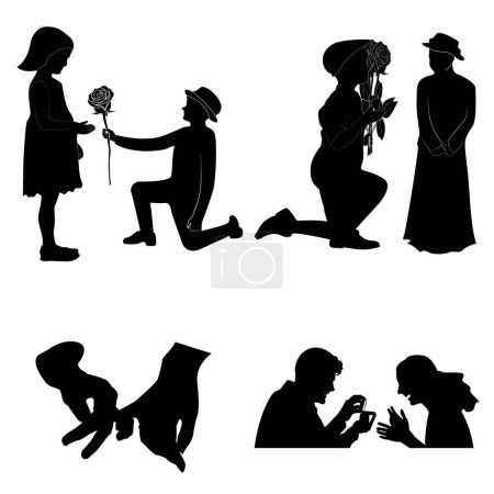 Illustration for Propose day romantic love silhouette - Royalty Free Image