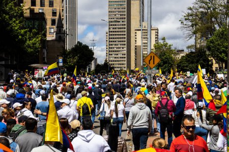 Photo for BOGOTA, COLOMBIA - 26 SEPTEMBER 2022. Peaceful protest marches in Bogota Colombia against the government of Gustavo Petro. Marches against the law reforms of the new Colombian government. - Royalty Free Image