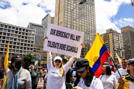 Photo for BOGOTA, COLOMBIA - 26 SEPTEMBER 2022. Peaceful protest marches in Bogota Colombia against the government of Gustavo Petro called la marcha de la mayoria. Marches against the law reforms of the new Colombian government. - Royalty Free Image
