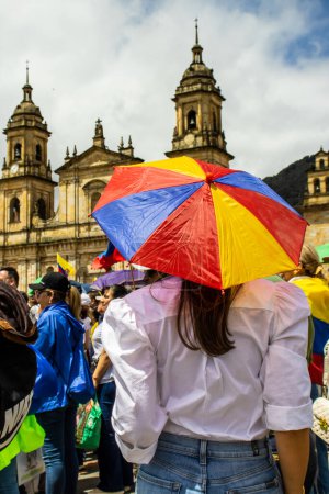 Photo for BOGOTA, COLOMBIA - 26 SEPTEMBER 2022. Peaceful protest marches in Bogota Colombia against the government of Gustavo Petro called la marcha de la mayoria. Marches against the law reforms of the new Colombian government. - Royalty Free Image