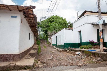 View of the historical streets of the Heritage Town of Guaduas located in the Department of Cundinamarca in Colombia.