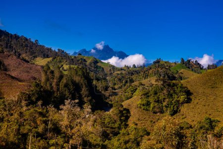 The amazing landscapes of the Central Ranges on the ascent to the High of Letters between the cities of Fresno and Manizales in Colombia