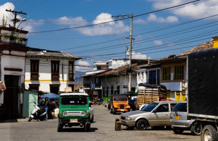Street of the heritage town of Salamina located at the Caldas department in Colombia. Traditional yipaos.