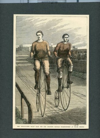 Photo for A water colored antique print of a bicycle race. - Royalty Free Image