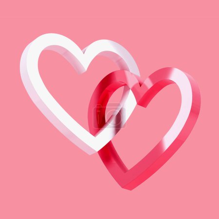 Photo for Red and white Heart shapes attached to each other isolated on pink background, 3D Illustration - Royalty Free Image